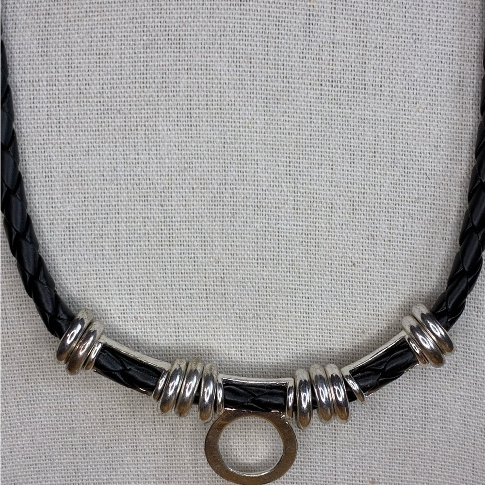 Chic Black and Silver Braided Necklace - Picture 2 of 3